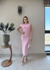 Kayık Yaka Uzun Modal Elbise Pembe 2369