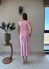 Kayık Yaka Uzun Modal Elbise Pembe 2369