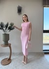 Kayık Yaka Uzun Modal Elbise Pembe 2369