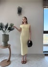 Kayık Yaka Uzun Modal Elbise Sarı 2369
