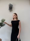 Kayık Yaka Uzun Modal Elbise Siyah 2369