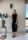 Kayık Yaka Uzun Modal Elbise Siyah 2369