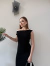 Kayık Yaka Uzun Modal Elbise Siyah 2369