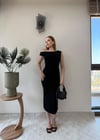 Kayık Yaka Uzun Modal Elbise Siyah 2369
