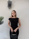 Kayık Yaka Uzun Modal Elbise Siyah 2369