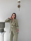 Kemer Ve Düğme Detay Blazer Ceket Ve Pantolonlu Double Kumaş İkili Takım Haki 2077