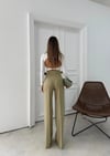 KEMERLİ YÜKSEK BEL İSPANYOL PAÇA DOUBLE KUMAŞ PANTOLON YEŞİL