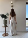 Kemik Düğme Detay Hırka ve Palazzo Bel Lastikli Pantolonlu Keten İkili Takım Taş 2266