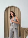 KENDİNDEN DESENLİ YELEK VE PANTOLONLU İKİLİ TAKIM GRİ
