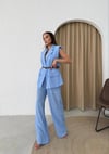 KETEN BELİ KEMERLİ ASTARLI YELEK VE PANTOLONLU İKİLİ TAKIM MAVİ