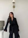 Kol Dantel Detay Bel Kuşaklı Blazer Ceket Ve Pantolonlu Kumaş Takımaş Takım Siyah 2068