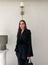 Kol Dantel Detay Bel Kuşaklı Blazer Ceket Ve Pantolonlu Kumaş Takımaş Takım Siyah 2068