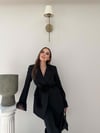 Kol Dantel Detay Bel Kuşaklı Blazer Ceket Ve Pantolonlu Kumaş Takımaş Takım Siyah 2068