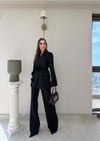 Kol Dantel Detay Bel Kuşaklı Blazer Ceket Ve Pantolonlu Kumaş Takımaş Takım Siyah 2068