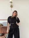 Kol Detay İnce Kemerli Double Crep Kumas Bluz Siyah 2185