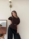 Kol Detay İnce Kemerli Double Crep Kumas Bluz Kahverengi 2185
