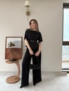 Kol Detay İnce Kemerli Double Crep Kumas Bluz Siyah 2185