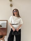 Kol Detay İnce Kemerli Double Crep Kumas Bluz Beyaz 2185