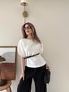 Kol Detay İnce Kemerli Double Crep Kumas Bluz Beyaz 2185