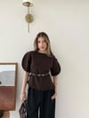 Kol Detay İnce Kemerli Double Crep Kumas Bluz Kahverengi 2185