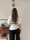 Kol Detay İnce Kemerli Double Crep Kumas Bluz Beyaz 2185