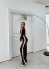 KOL GARNE DETAY BLUZ VE PANTOLONLU TRİKO İKİLİ TAKIM KAHVE