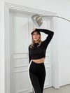 KOL GARNE DETAY BLUZ VE PANTOLONLU TRİKO İKİLİ TAKIM SİYAH