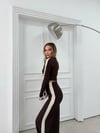 KOL GARNE DETAY BLUZ VE PANTOLONLU TRİKO İKİLİ TAKIM KAHVE