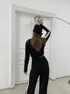 KOL GARNE DETAY BLUZ VE PANTOLONLU TRİKO İKİLİ TAKIM SİYAH