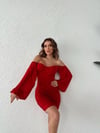 KOL TÜL GLOPLU ELBİSE KIRMIZI