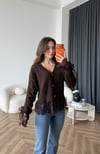 Kol ve Etek Dantel Detay Triko Hırka Acı Kahve 2575