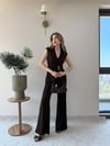 Kruvaze Yaka Aksesuar Detay Bluz ve Pantolonlu Modal İkili Takım Acı Kahve 2277