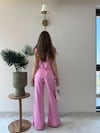 Kruvaze Yaka Aksesuar Detay Bluz ve Pantolonlu Modal İkili Takım Pembe 2277