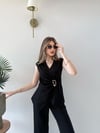 Kruvaze Yaka Aksesuar Detay Bluz ve Pantolonlu Modal İkili Takım Siyah 2277