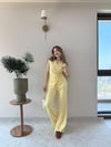 Kruvaze Yaka Aksesuar Detay Bluz ve Pantolonlu Modal İkili Takım Sarı 2277