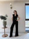 Kruvaze Yaka Aksesuar Detay Bluz ve Pantolonlu Modal İkili Takım Siyah 2277