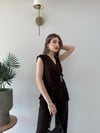Kruvaze Yaka Aksesuar Detay Bluz ve Pantolonlu Modal İkili Takım Acı Kahve 2277