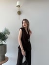 Kruvaze Yaka Aksesuar Detay Bluz ve Pantolonlu Modal İkili Takım Acı Kahve 2277