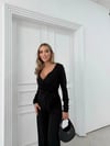KRUVAZE YAKA BAGLAMA DETAY BLUZ VE PANTOLONLU MODAL İKİLİ TAKIM SİYAH