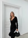 KRUVAZE YAKA BAGLAMA DETAY BLUZ VE PANTOLONLU MODAL İKİLİ TAKIM SİYAH
