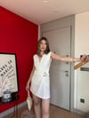 Kruvaze Yaka Bel Aksesuar Detay Sandy Elbise Beyaz 2169