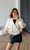 Kruvaze Yaka Çıtçıtlı Trenç Bomber Ekru 2485