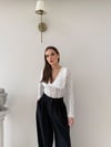 Kruvaze Yaka Dantel Bodysuit Beyaz 2057
