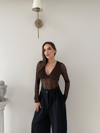 Kruvaze Yaka Dantel Bodysuit Kahve 2057