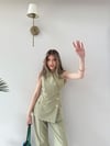 Kruvaze Yaka Gold Düğmeli Yelek ve Pantolonlu Double Kumaş İkili Takım Haki 2151