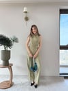 Kruvaze Yaka Gold Düğmeli Yelek ve Pantolonlu Double Kumaş İkili Takım Haki 2151