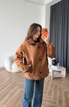 Kruvaze Yaka İç Kürk Lamine Mont Camel 2565