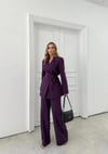 KRUVAZE YAKA YAN BAĞLAMA DETAY BLAZER CEKET VE PANTOLONLU İKİLİ TAKIM MOR
