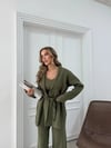 KUŞAKLI HIRKA ATLET VE PANTOLONLU ÜÇLÜ TRİKO TAKIM HAKİ