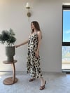 Leopar Desen Askılı Salaş Elbise Bej 2290